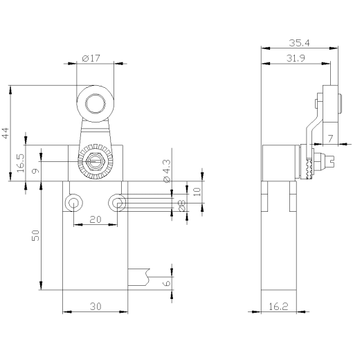Position switch in compact design 30 mm wide with connection cable 5 m
