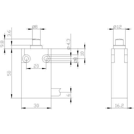 Position switch in compact design 30 mm wide with connection cable 2 m