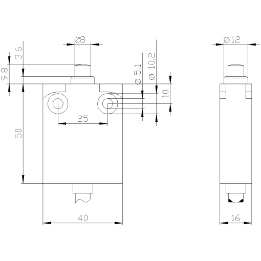 Position switch in compact design 40 mm wide with connection cable 2 m