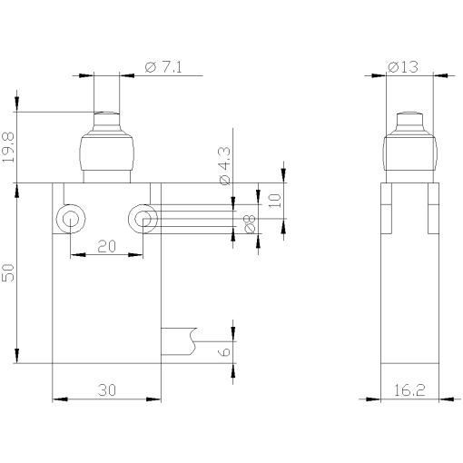 Position switch in compact design 30 mm wide with connection cable 2 m