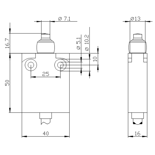 Position switch in compact design 40 mm wide with connection cable 2 m