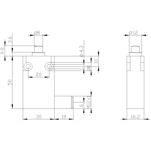 Position switch in compact design 30 mm wide with M12 connector plug