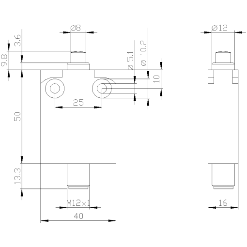Position switch in compact design 40 mm wide with M12 connector plug