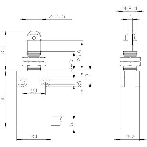 Position switch in compact design 30 mm wide with connection cable 2 m