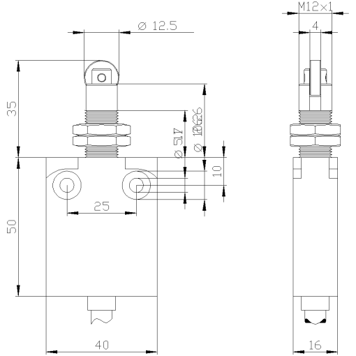 Position switch in compact design 40 mm wide with connection cable 2 m