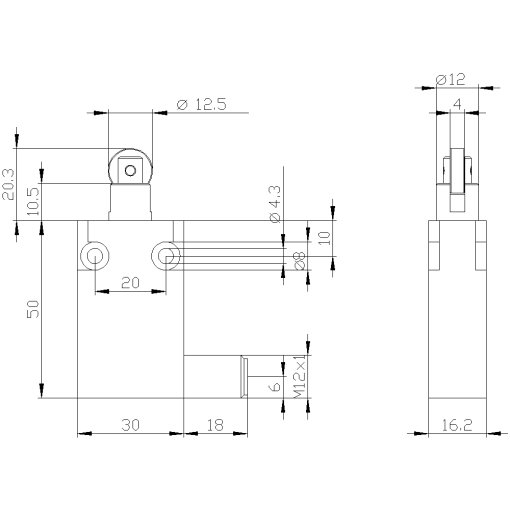 Position switch in compact design 30 mm wide with M12 connector plug