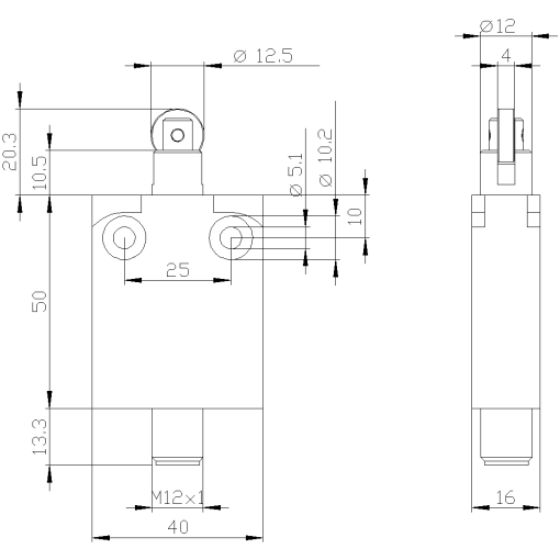 Position switch in compact design 40 mm wide with M12 connector plug