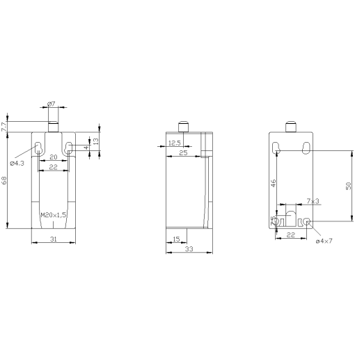 Empty encl for position switch metal encl EN50047 31 mm M20x15 with cover