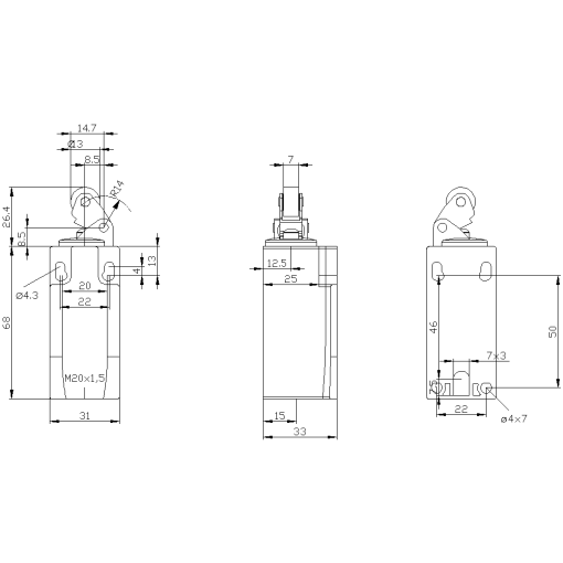 Position switch metal encl EN50047 31 mm device connection