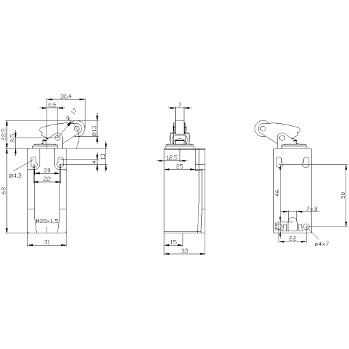 Position switch metal encl EN50047 31 mm device connection