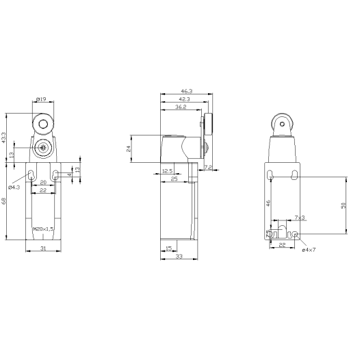 Position switch metal encl EN50047 31 mm device connection