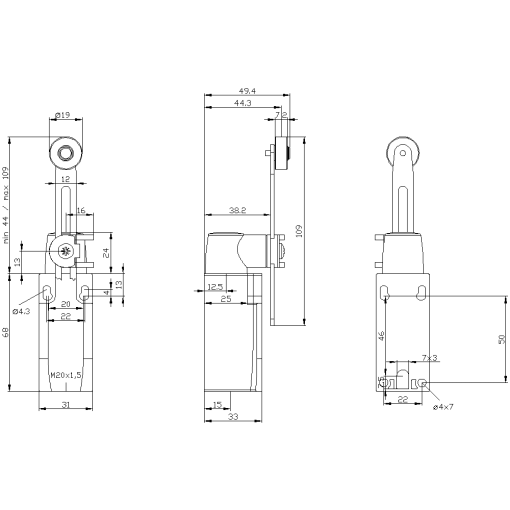 Position switch metal encl 31 mm EN50047 device connection