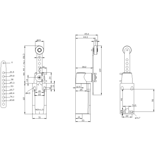 Position switch metal encl 31 mm EN50047 device connection