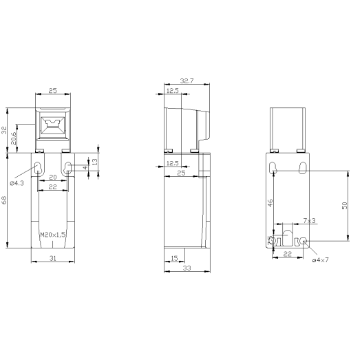 SAFETY POSITION WITH SEPARATE ACTUATOR METAL HOUSINGATEX 31MM 1XM20x15 S