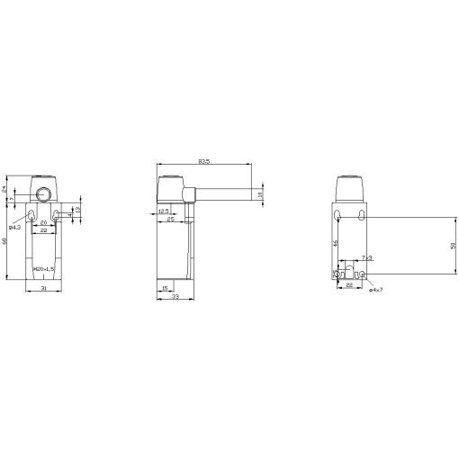 Hinge switch metal enclosure 31 mm