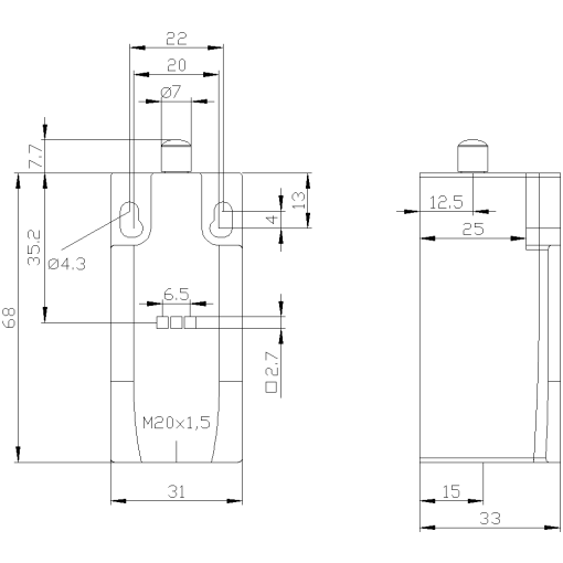 Position switch metal encl EN50047 31 mm device connection