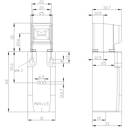 Safety position switch with separate actuator metal enclosure 31 mm