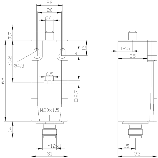 Position switch metal encl 31 mm EN50047 1 NO1 NC slowaction contacts