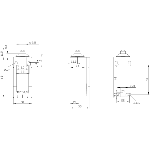 Position switch metal encl 31 mm EN50047 device connection