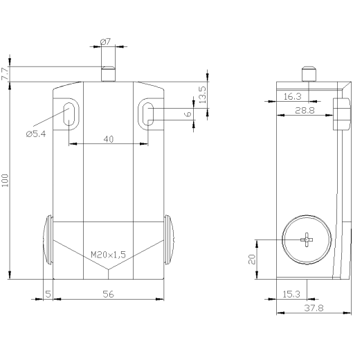 Basic switch for position switch 3SE5162 metal encl XL 56 mm wide