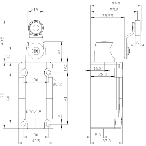 Position switch metal encl 40 mm EN50041 device connection