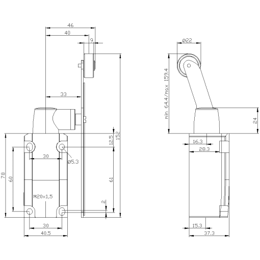 Position switch metal housing 40 mm EN 50041 device connection