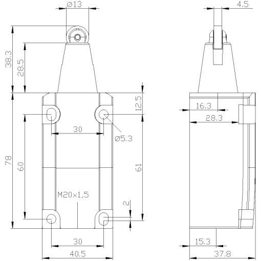 Position switch plastic encl 40 mm EN50041 device connection