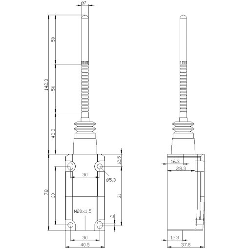 Position switch plastic encl 40 mm EN50041 device connection
