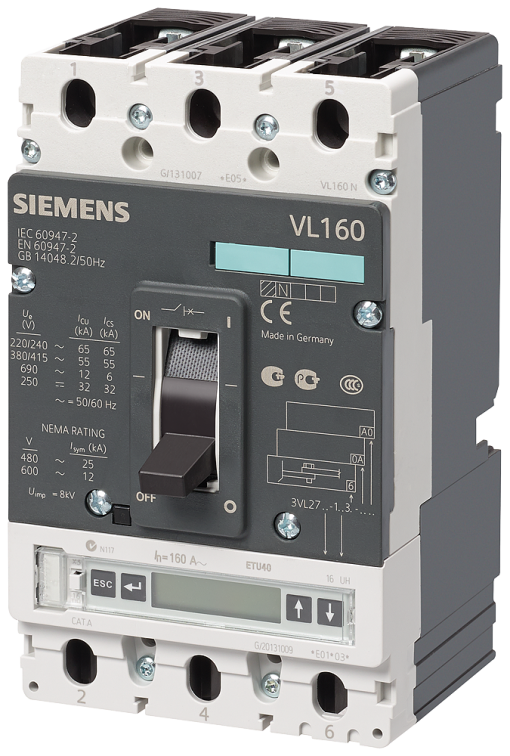 circuit breaker VL160H high breaking capacity Icu70kA 415V AC 3pole line 