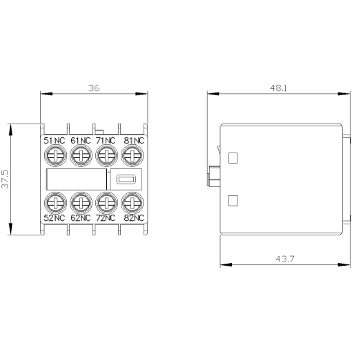 Auxiliary switch 4 NC current paths 1 NC 1 NC 1 NC 1 NC