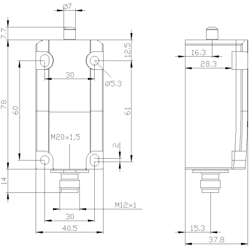 Position switch plastic enclosure EN50041 40 mm 1 NO1 NC slowaction cont