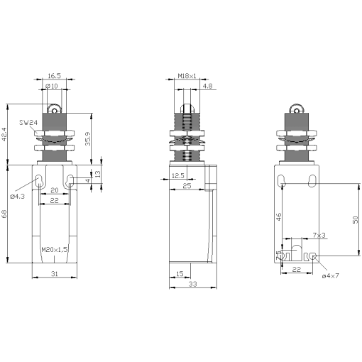 Position switch metal encl EN50047 31mm device connection roller plunger