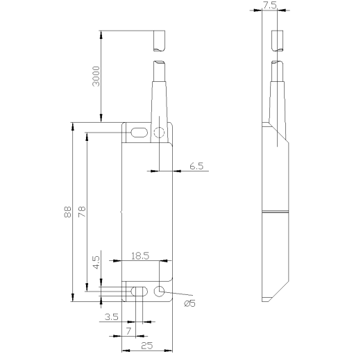 Magnetically operated switch contact block 25 x 88 mm 2 NC  1 NO connectin