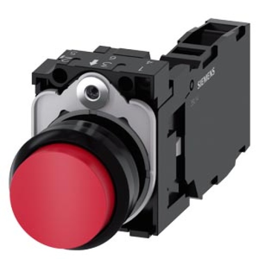 Pushbutton 22 mm round plastic red button 1 NO  1 NC
