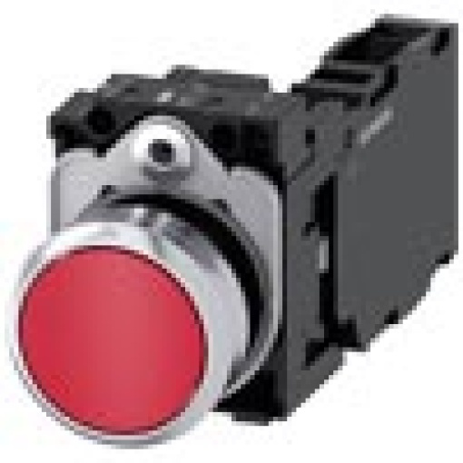 Pushbutton 22 mm round metal high gloss red button 1 NO  1 NC