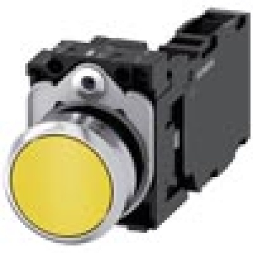 Pushbutton 22 mm round metal high gloss yellow button 1 NO  1 NC