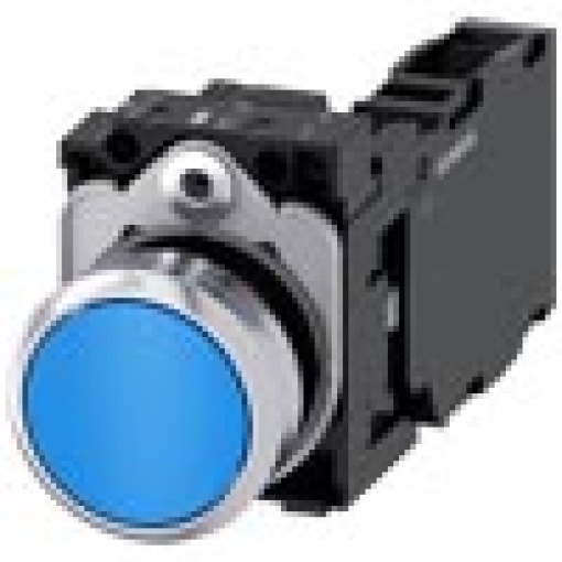 Pushbutton 22 mm round metal high gloss blue button 1 NO  1 NC