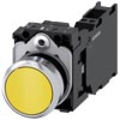 Pushbutton 22 mm round metal high gloss yellow button 1 NO  1 NC