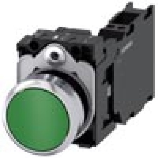 Pushbutton 22 mm round metal high gloss green button 1 NO  1 NC