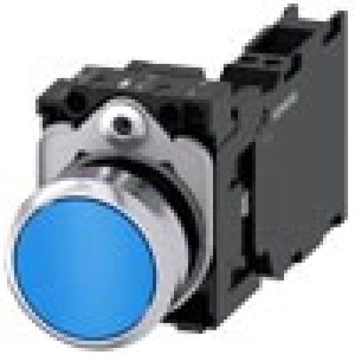 Pushbutton 22 mm round metal high gloss blue button 1 NO  1 NC