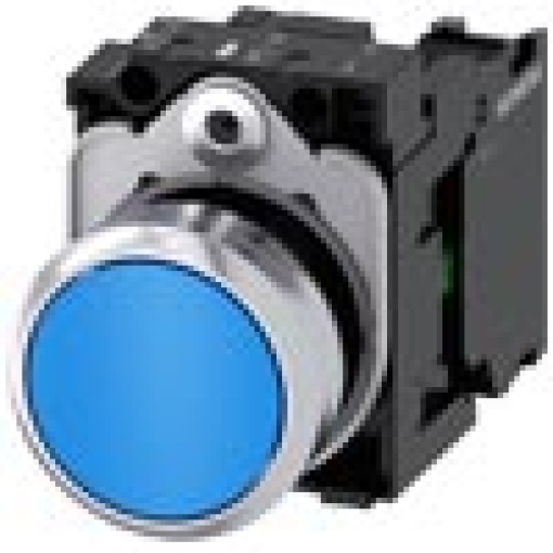 Pushbutton 22 mm round metal high gloss blue button 1 NO