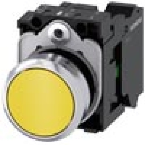 Pushbutton 22 mm round metal high gloss yellow button 1 NO