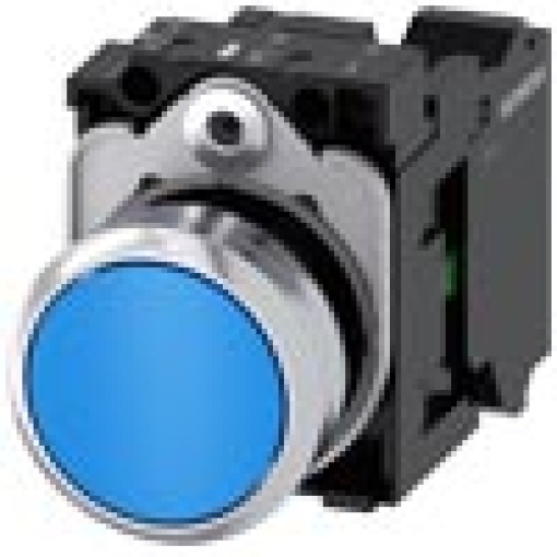 Pushbutton 22 mm round metal high gloss blue button 1 NO