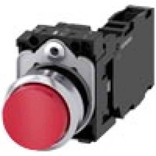 Pushbutton 22 mm round metal high gloss red button 1 NO  1 NC