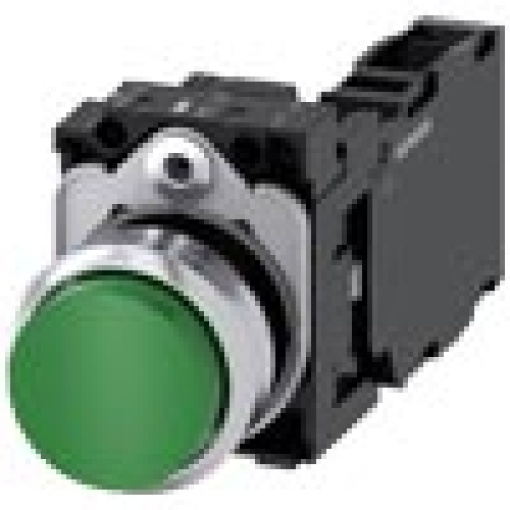 Pushbutton 22 mm round metal high gloss green button 1 NO  1 NC
