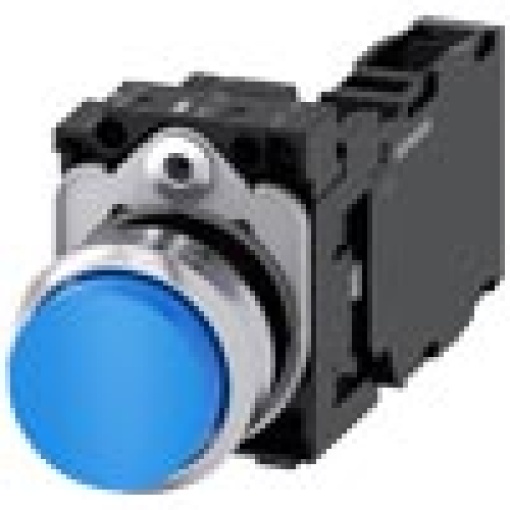 Pushbutton 22 mm round metal high gloss blue button 1 NO  1 NC