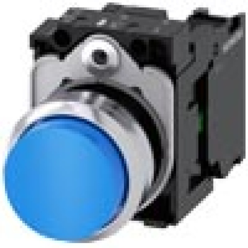 Pushbutton 22 mm round metal high gloss blue button 1 NO