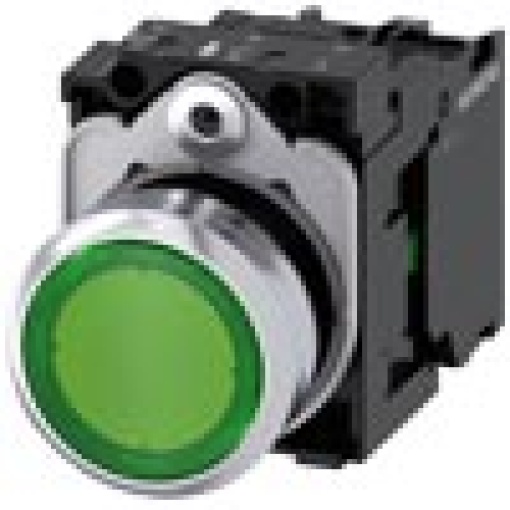 Pushbutton illuminated 22 mm round metal high gloss green button 1 NO