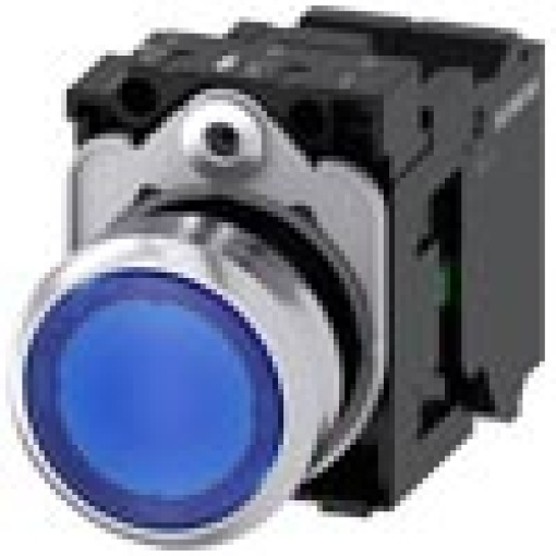 Pushbutton illuminated 22 mm round metal high gloss blue button 1 NO