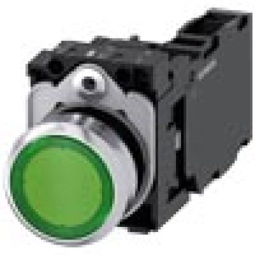 Pushbutton illuminated 22 mm round metal high gloss green button 1 NO